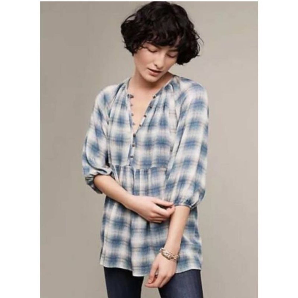 Maeve Anthropologie Gingham Blouse 3/4 Sleeve Top Cottagecore Sz S